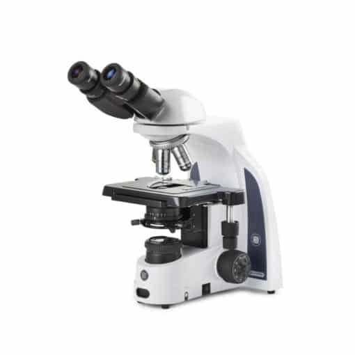 Euromex iScope binocular microscope with EWF 10x/22 mm eyepieces, plan PLi 4/10/S40/S100x oil IOS objectives, rackless stage and 3 W NeoLED K&ouml;hler illumination