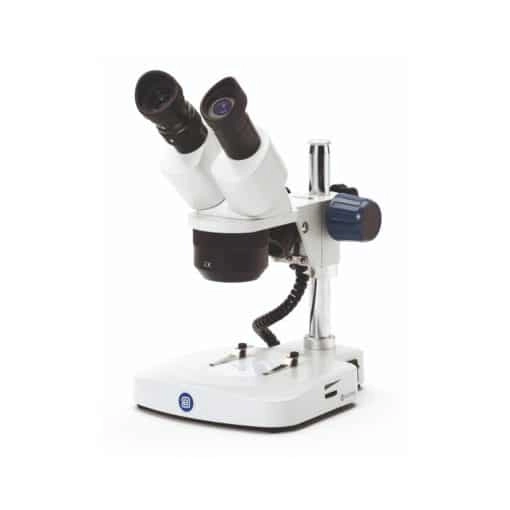 Euromex Binocular stereo microscope EduBlue, 2x/4x revolving objective, 20x/40x magnification with pillar stand with two incident and one transmitted LED cordless illumination