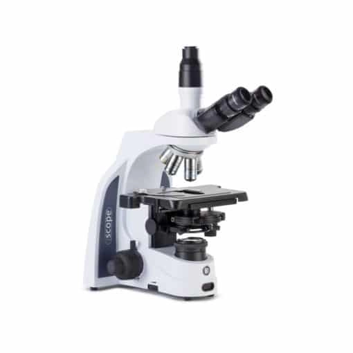 Euromex iScope trinocular microscope with EWF 10x/22 mm eyepieces, plan phase IOS PLPHi 10/20/S40/S100x oil objectives, Zernike phase contrast disc condenser with darkfield stop, rackless stage and Kohler 3 W NeoLED illumination