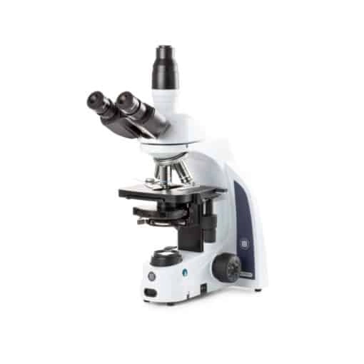 Euromex iScope trinocular microscope with EWF 10x/20 mm eyepieces, plan phase PLPH 10/20/S40/S100x oil objectives, Zernike phase contrast disc condenser with darkfield stop and 3 W NeoLED illumination