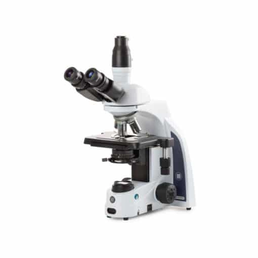 Euromex iScope trinocular microscope with EWF 10x/22 mm eyepieces, E-plan EPLi 4/10/S40/S100x oil IOS objectives, rackless stage and 3 W NeoLED illumination