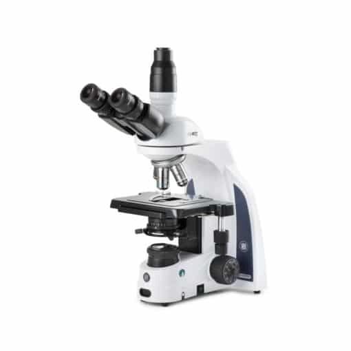 Euromex iScope trinocular microscope with EWF 10x/22 mm eyepieces, PLi plan 4/10/S40/S100x oil IOS objectives, rackless stage and 3 W NeoLED K&ouml;hler illumination