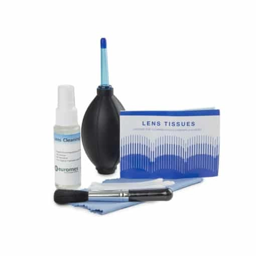 Euromex Cleaning kit: lens fluid, lint free lens tissue/paper, brush, air blower, cotton swabs