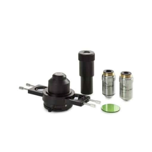 Euromex Phase contrast kit with Abbe condenser with slot for slider. E-plan EPLPHi 20/S100x phase contrast infinity corrected objectives, slider with 20 and 100x annuli, telescope and green filter