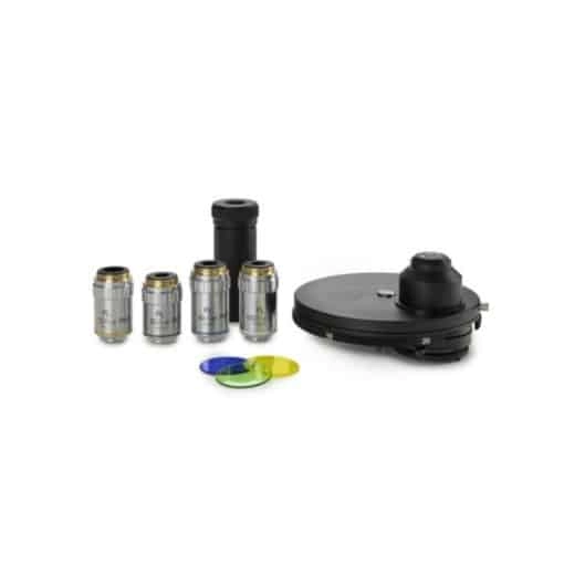 Euromex Zernike phase contrast kit with plan PLPHi 10/20/S40x and S100x oil phase contrast IOS infinity corrected objectives, Zernike rotating condenser, telescope and green filter