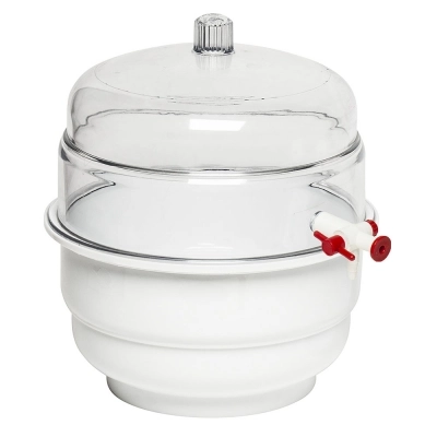 Bel-Art "Space Saver" Polycarbonate Vacuum Desiccator With White Bottom; .31 Cu Ft  42025-0000