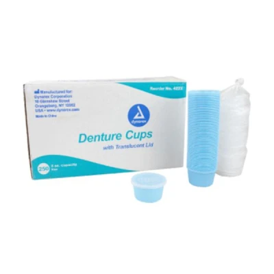 Dynarex Denture Cup w/ Lid, 8 oz, Blue, 250/cs 4222