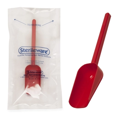 Bel-Art Sterileware Sterile Sampling Scoop; 60mL, Red, Individually Wrapped (Pack of 10)