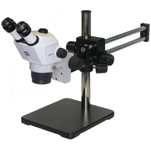 Zeiss Stemi 305 Trinocular Microscope on Dual Arm Ball Bearing Boom Stand