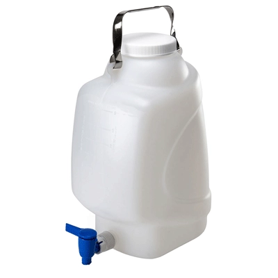 Carboys, Rectangular with Spigot and Handle, PP, White PP Screwcap, 10 Liter #7300010