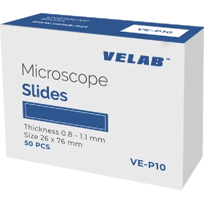 Velab Microscope Slides, Borosilicate Glass, Ground Edges  &amp; Single Frosted VE-P30