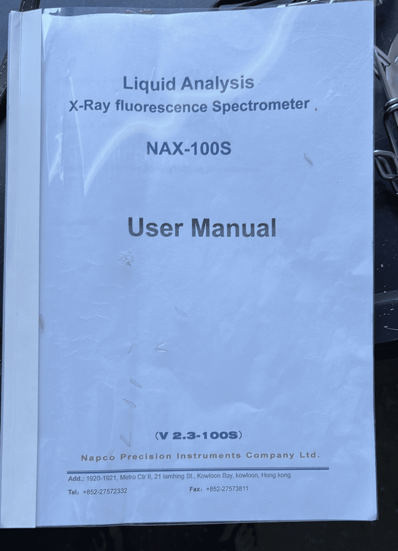 NAPCO NAX 100-S Liquid Analysis X-Ray Fluorescence Spectrometer