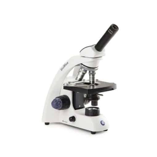 Euromex BioBlue monocular microscope SMP 4/10/S40x/S60x objectives with mechanical stage and 1 W LED cordless illumination