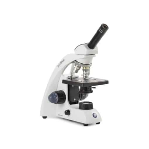 Euromex BioBlue monocular microscope SMP 4/10/S40x objectives, plain stage with clamps and 1 W LED cordless illumination