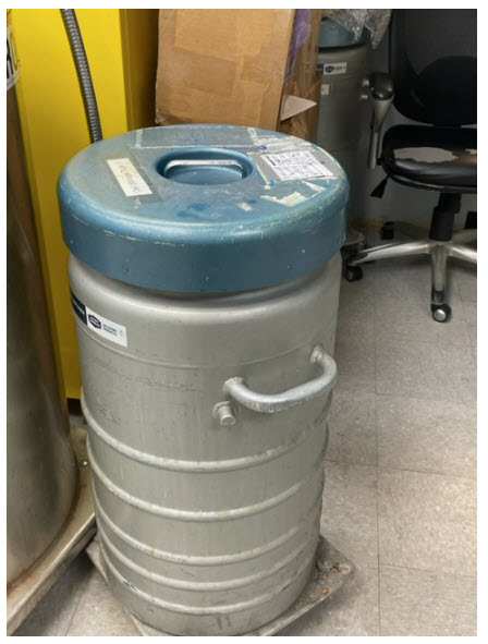 Liquid nitrogen container for frozen cell storage 