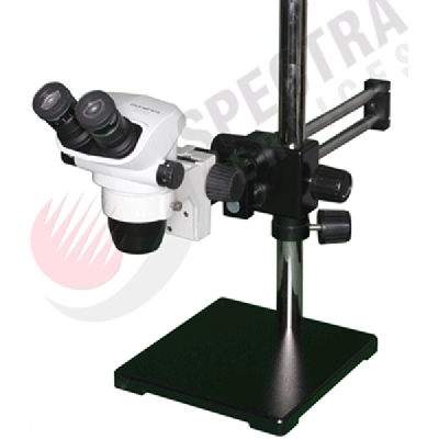 Olympus SZ61 Stereozoom Microscope on Dual Arm Ball Bearing Boom Stand