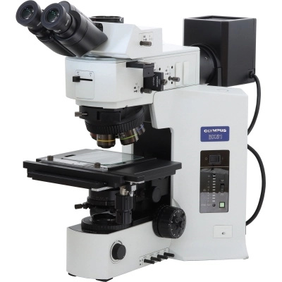 Olympus BX51 BF/DF/Pol Trans/Ref Light Microscope 4" x 4" Stage Long Working Distance Objectives