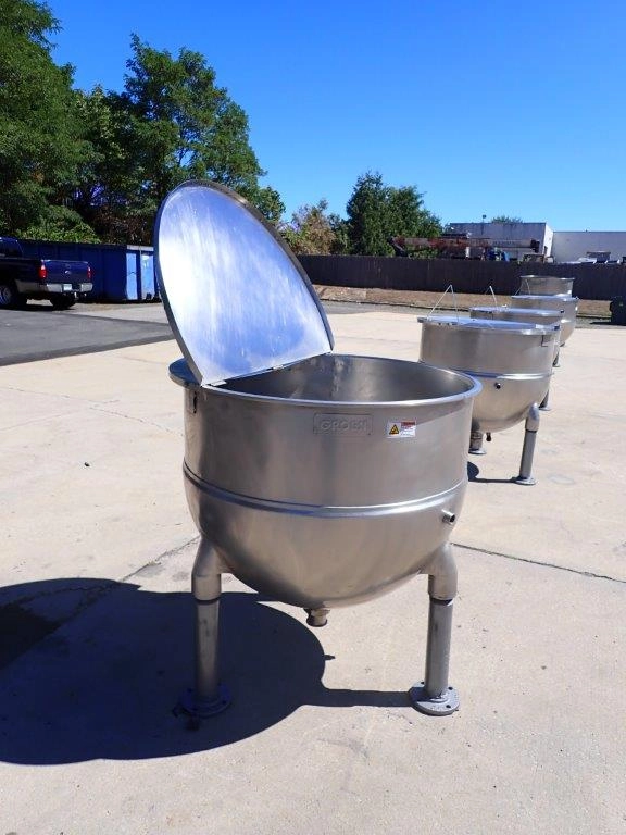 150 Gallon Groen Stainless Steel Hemispherical Jacketed Kettle, 3 In. Tri-Clamp Discharge