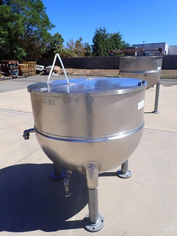 150 Gallon Groen Stainless Steel Jacketed Hemispherical Kettle, 3 In. Tri-Clamp Discharge