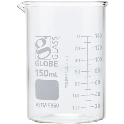Globe Scientific 150mL Beaker , Globe Glass, Low Form Griffin Style,12/Box
