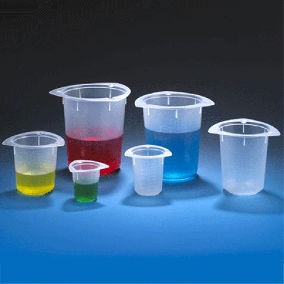 Globe Scientific 50mL Beaker, Three Corner, PP, Graduated, 100/Box