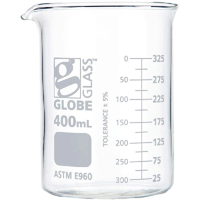 Globe Scientific 400mL Beaker , Globe Glass, Low Form Griffin Style,12/Box