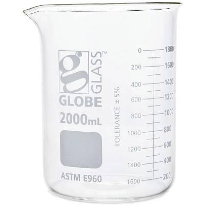 Globe Scientific 2000mL Beaker , Globe Glass, Low Form Griffin Style,4/Box