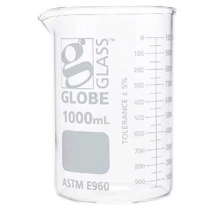 Globe Scientific 1000mL Beaker , Globe Glass, Low Form Griffin Style,6/Box