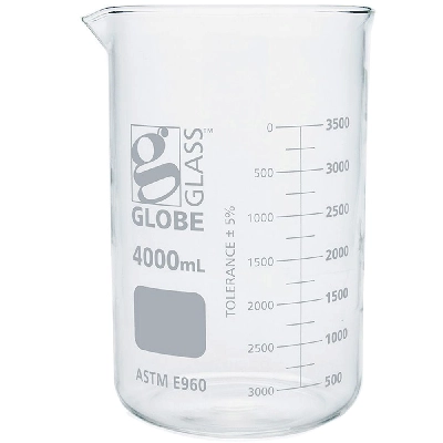 Globe Scientific 4000mL Beaker , Globe Glass, Low Form Griffin Style,1/Box