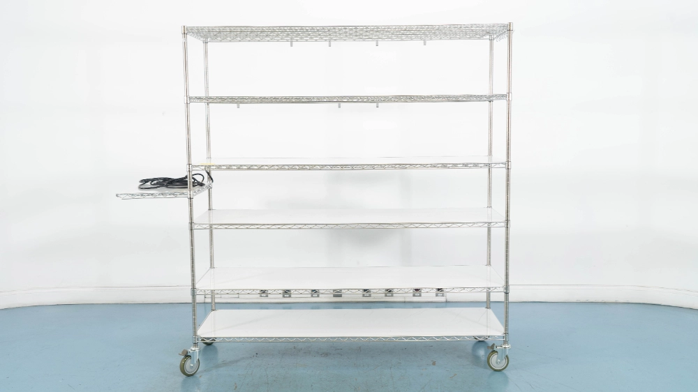 6' Portable Metro Rack w/ Side mounted shelf and power strips