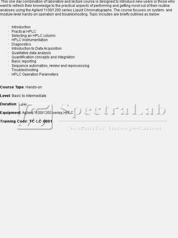 HPLC - Operation, Maintenance and Troubleshooting