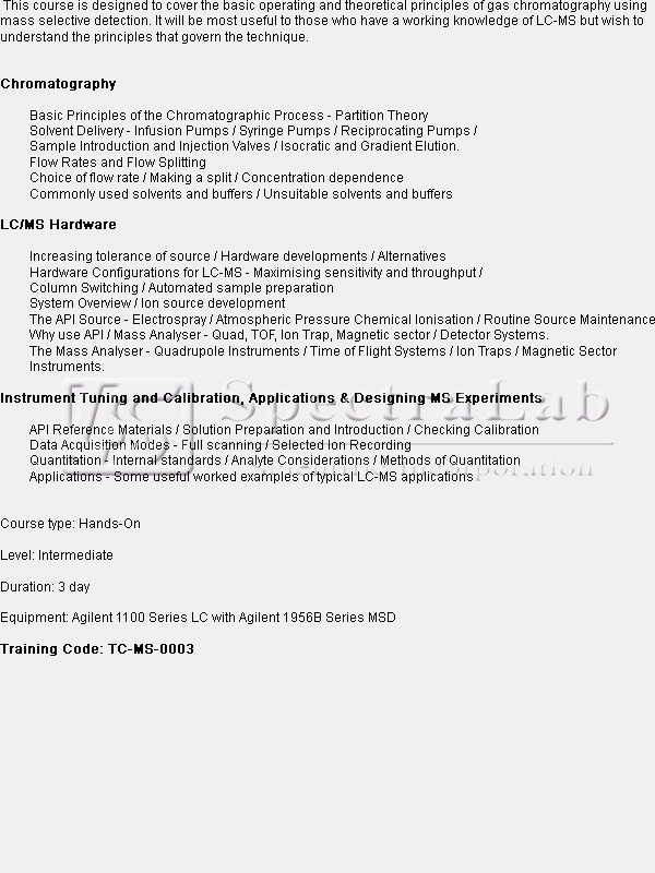 LC-MS Techniques and Operation