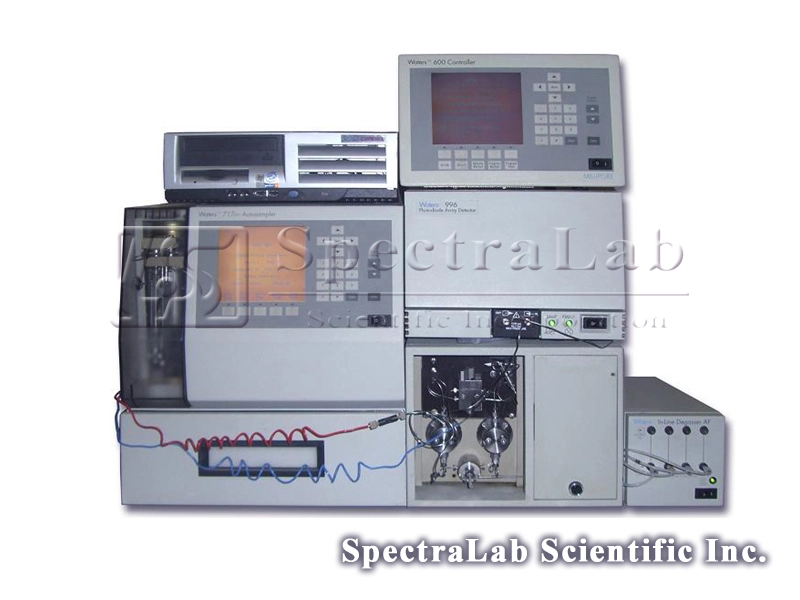 Waters HPLC System with 600 Quaternary Pump, 717 Plus Autosampler, 996 PDA Detector and Degasser