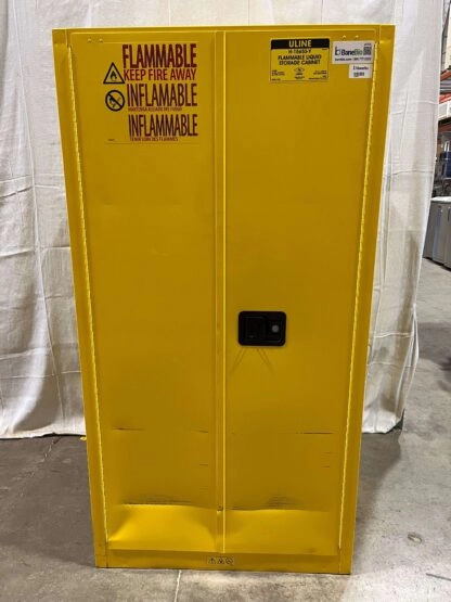 ULINE H-1565S-Y 60 Gallon Flammable Storage Cabinet w/ Drum Holder