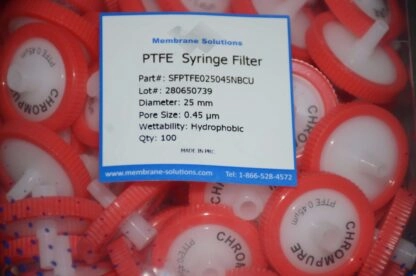 Membrane Solutions PTFE Syringe Filter Size 25mm, Pore Size 0.45um SSI-1213