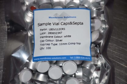 Membrane Solutions 11mm Large Opening Crimp Vials &amp; Closures/White PTFE/Red Scilicone Septum &ndash; Natural Cap Color 1106