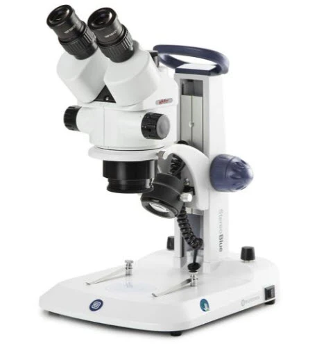 Globe Scientific Trinocular stereo zoom microscope Stereo, Blue, 0.7x to 4.5x zoom obj.