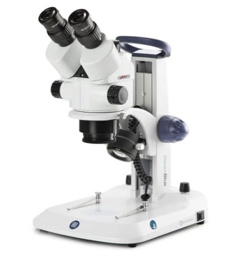Globe Scientific Trinocular stereo zoom microscope Stereo, Blue, 0.7x to 4.5x zoom obj
