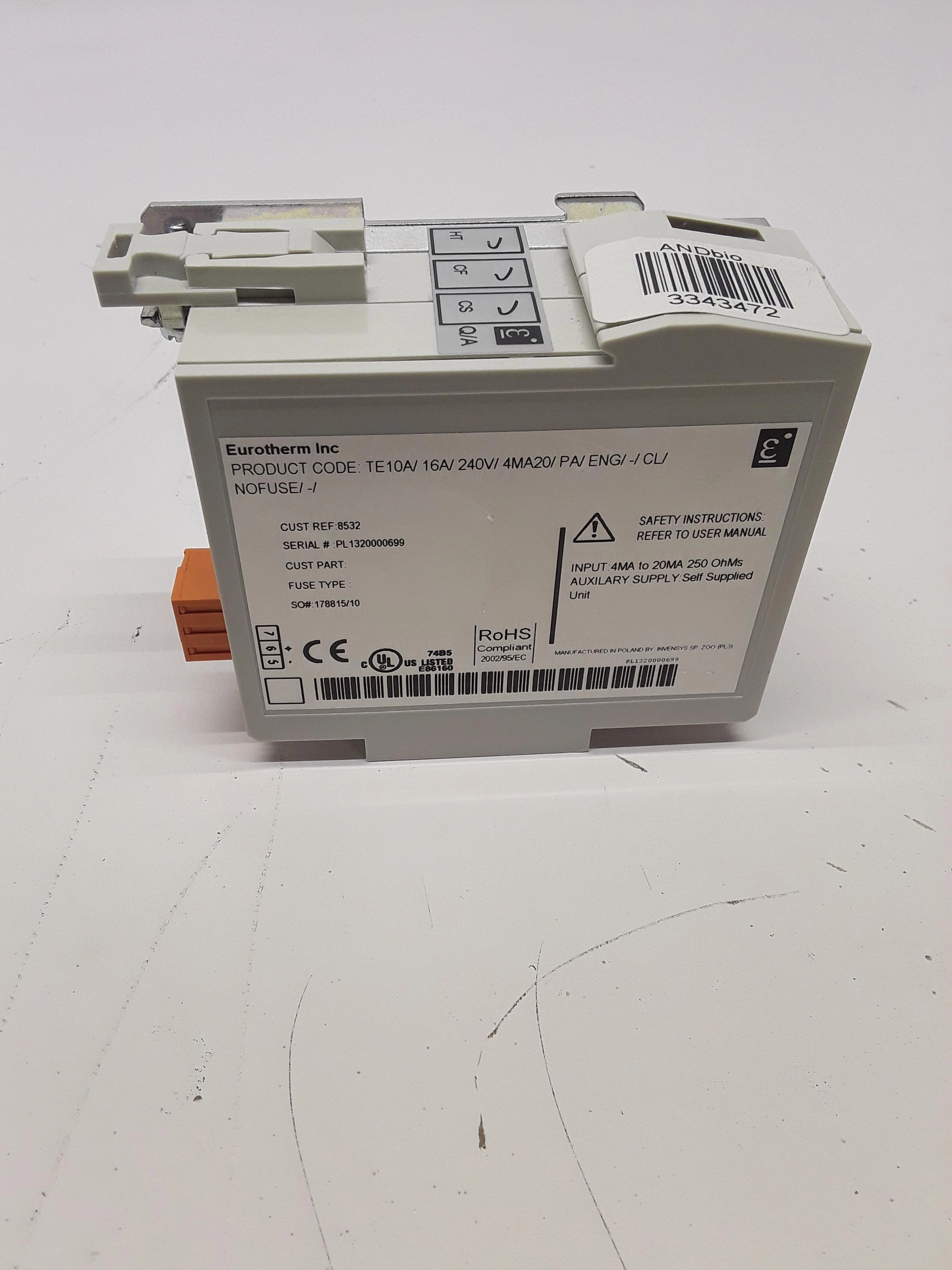 Eurotherm TE10A Thyristor Power Controller 16A 240V 4-20MA DC Burst Firing 47-63Hz 30-Day Warranty - 3343472