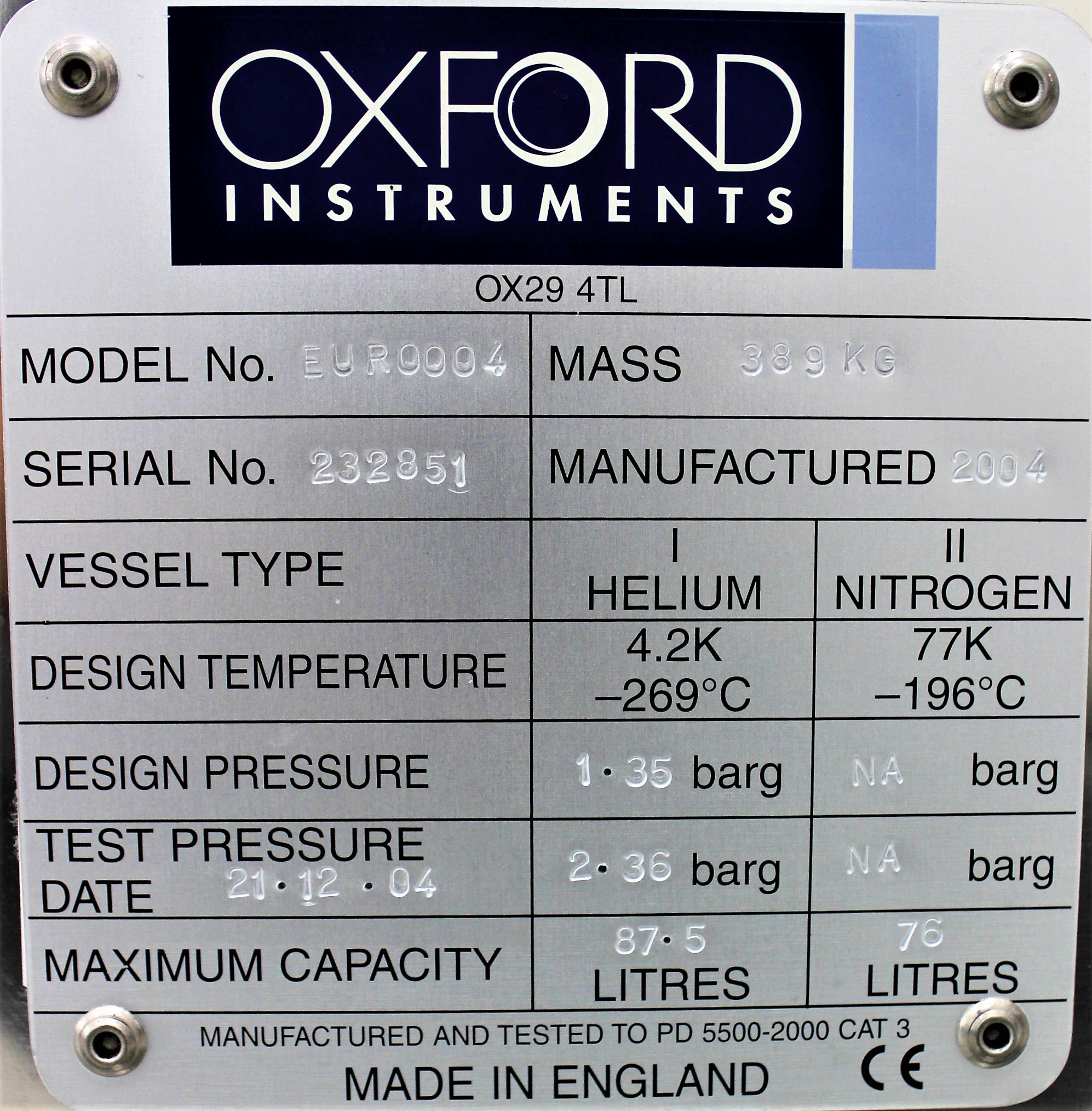 Oxford Cryomagnet NMR YH400 S/N: S010406 Super Conducting Magnet System - 3371002