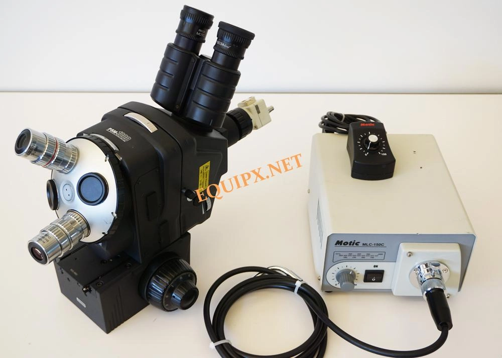 Motic PSM1000 probe station microscope with focus block, fiber optic illuminator,  and 2x/5x ELWD objectives (3865)
