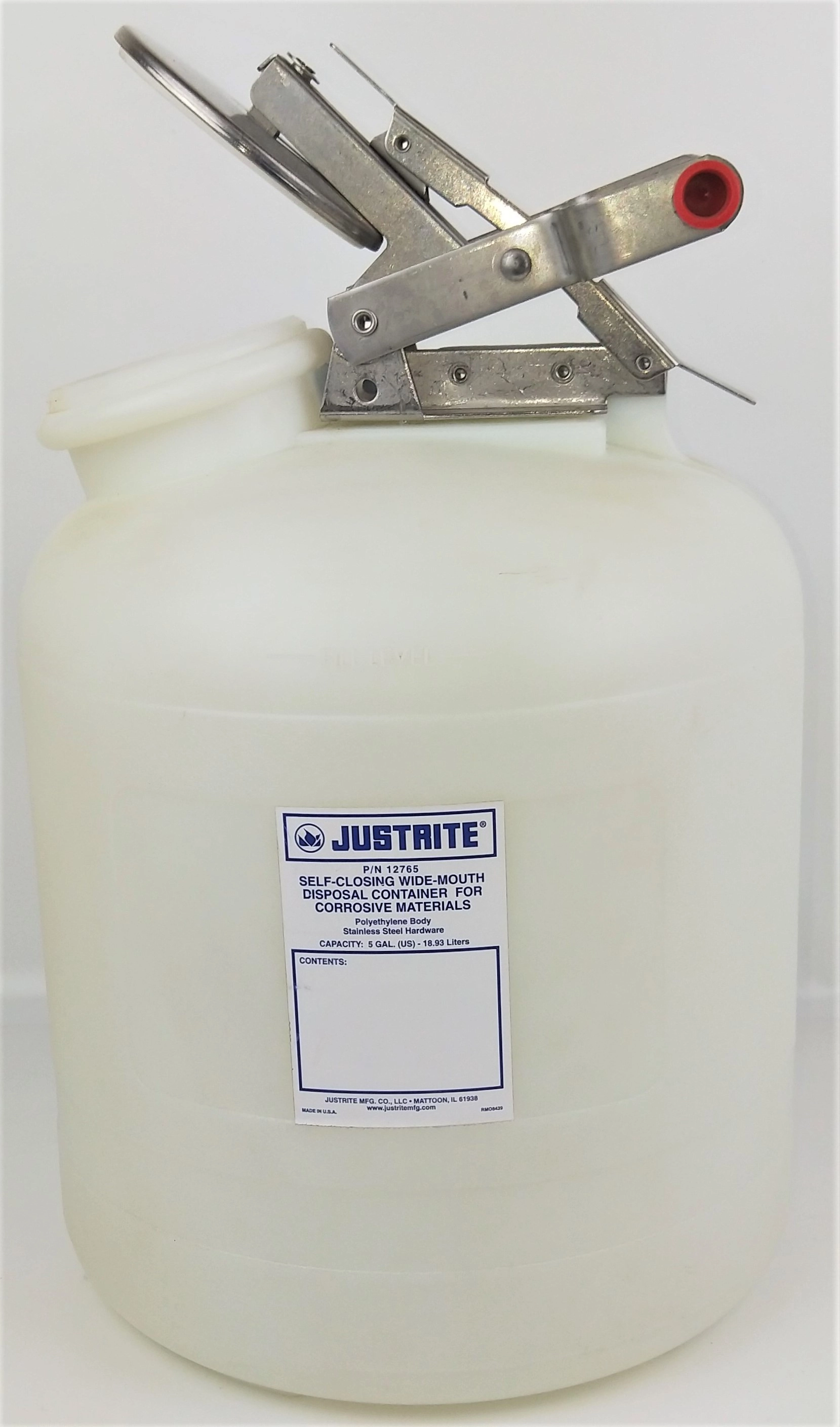 Justrite 12765 Self-Closing Wide Mouth Safety Container - 19L (5 Gallon)