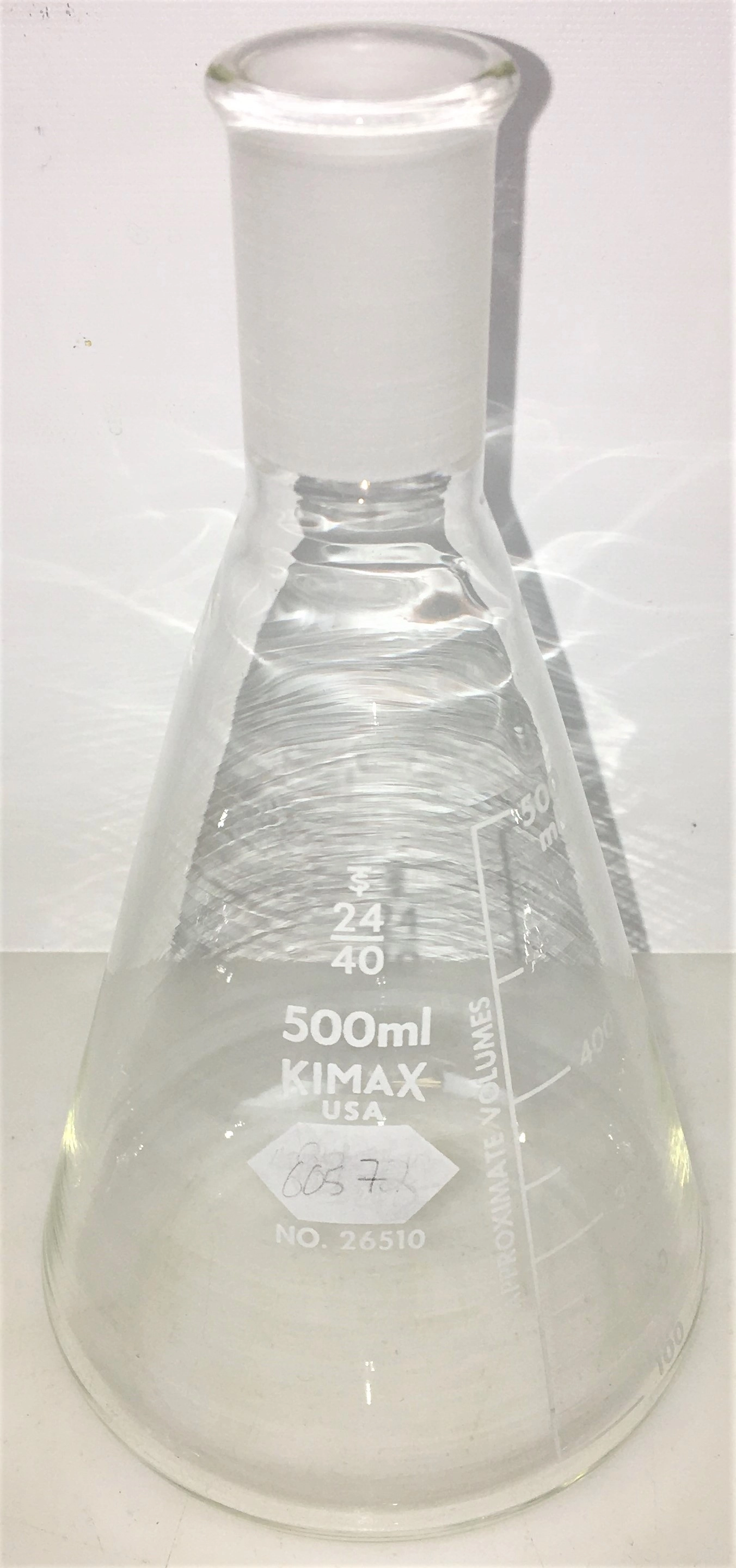 Corning PYREX 5000/Kimble KIMAX 26510 Narrow Mouth Erlenmeyer Flask with 24/40 Joint - 500mL