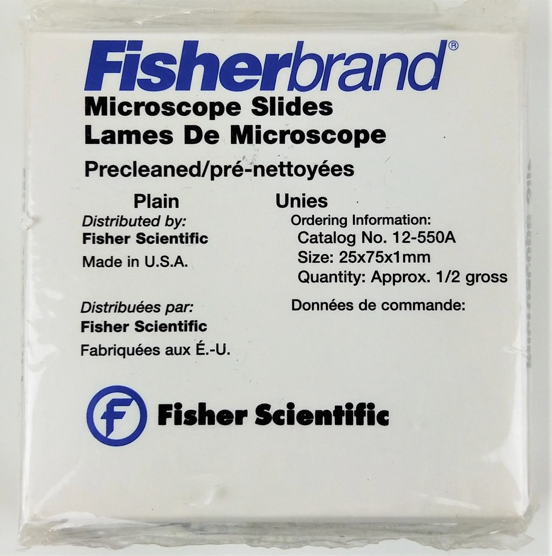 Fisherbrand 12-550A Microscope Slides - 75mm x 12mm x 1mm