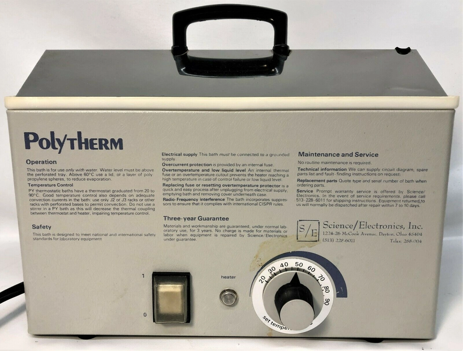 Science Electronics PolyTherm PY1(L) Water Bath
