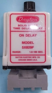 DAYTON ELECTRIC MFG CO SOLID STATE TIME DELAY RELAY ON DELAY MODEL 5X829F RANGE: 18-180 SEC INPU