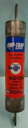 FERRAZ SHAWMUT AMP-TRAP 2000 SMART SPOT A6D100R 100A 600V AC 600V DC CLASS RK1 FUSE 200,000A IR 600V