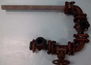 PFAUDLER GLASS LINED GLOBE VALVE WITH THREE 90 DEG CONNECTED AND ONE TEE