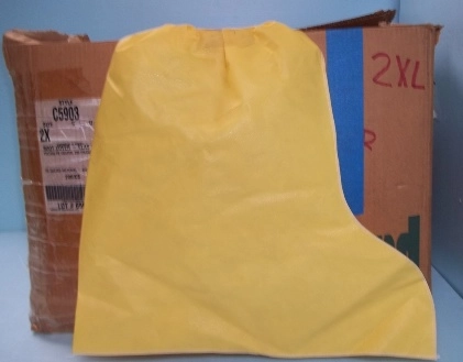 BOX OF 200, LAKELAND INDUSTRIES BOOT COVERS - ELASTIC TOP SIZE 2X YELLOW PE COATED STYLE C5903 200 P