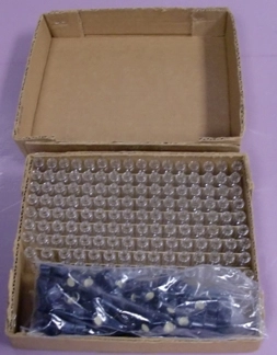 BOX OF GLASS VIALS, S/T, W/CLOSURE, RUBBER LINED, ART NO: 60940D-12, SIZE: 12X35MM, 140PC
